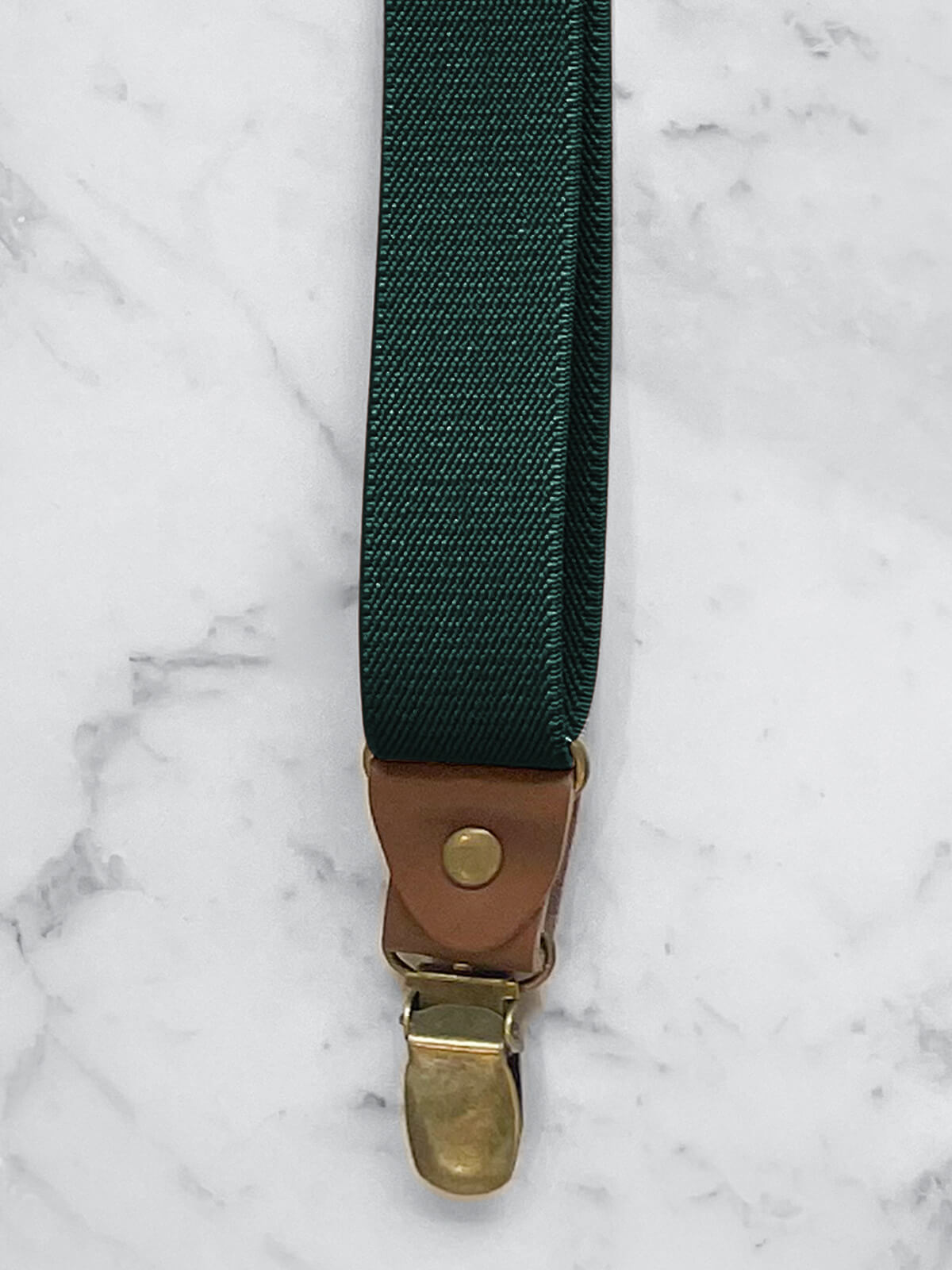 Bottle Green Slimline Leather Trim Lightweight Suspenders