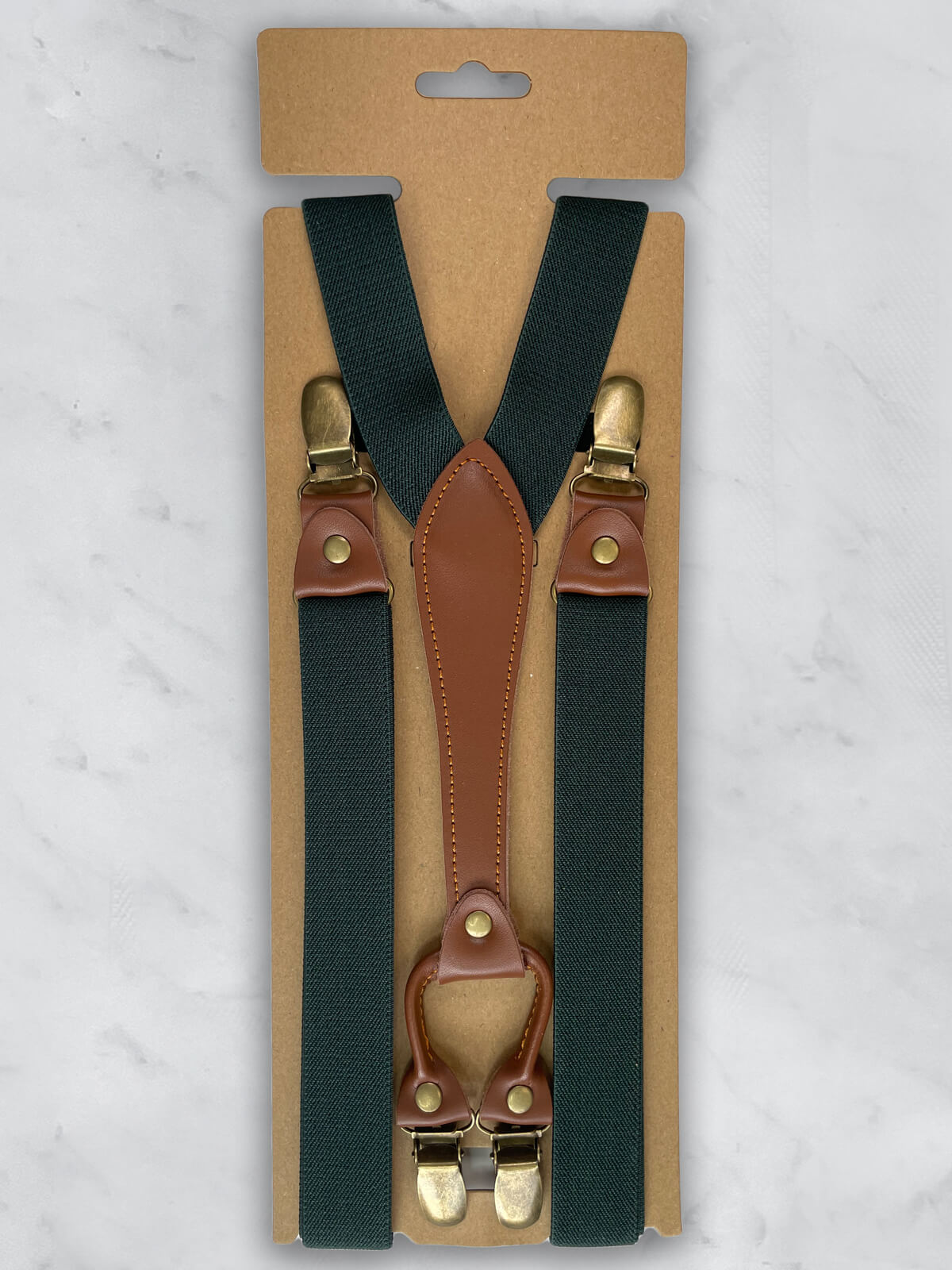 Bottle Green Slimline Leather Trim Lightweight Suspenders