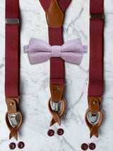 Burgundy Leather Trim Suspenders & Woollen Bow Tie Set