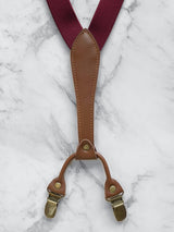 Burgundy Slimline Leather Trim Lightweight Suspenders