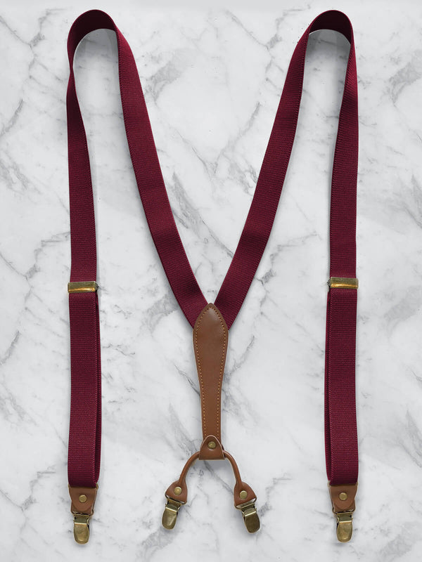 Maroon Burgundy Suspenders with Button And Clip Fasteners