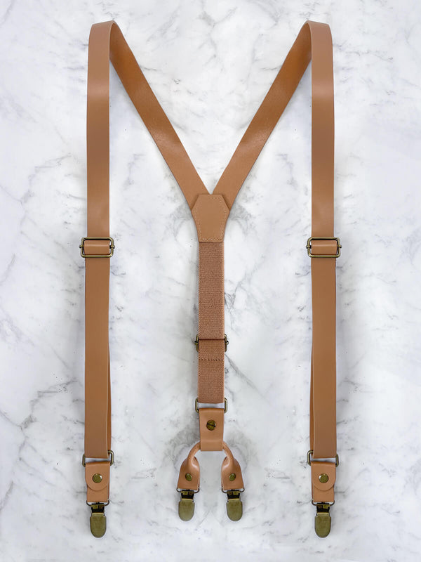 Full Genuine Leather Beige Suspenders