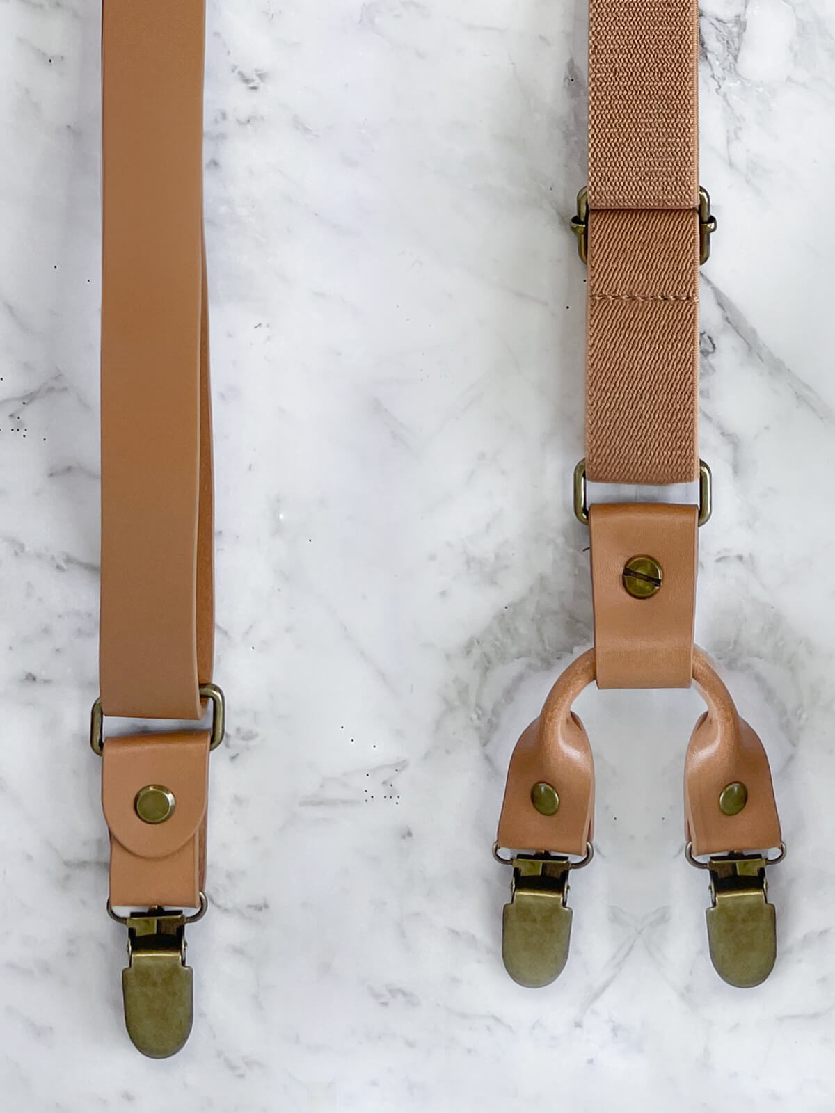 Full Leather Beige Suspenders