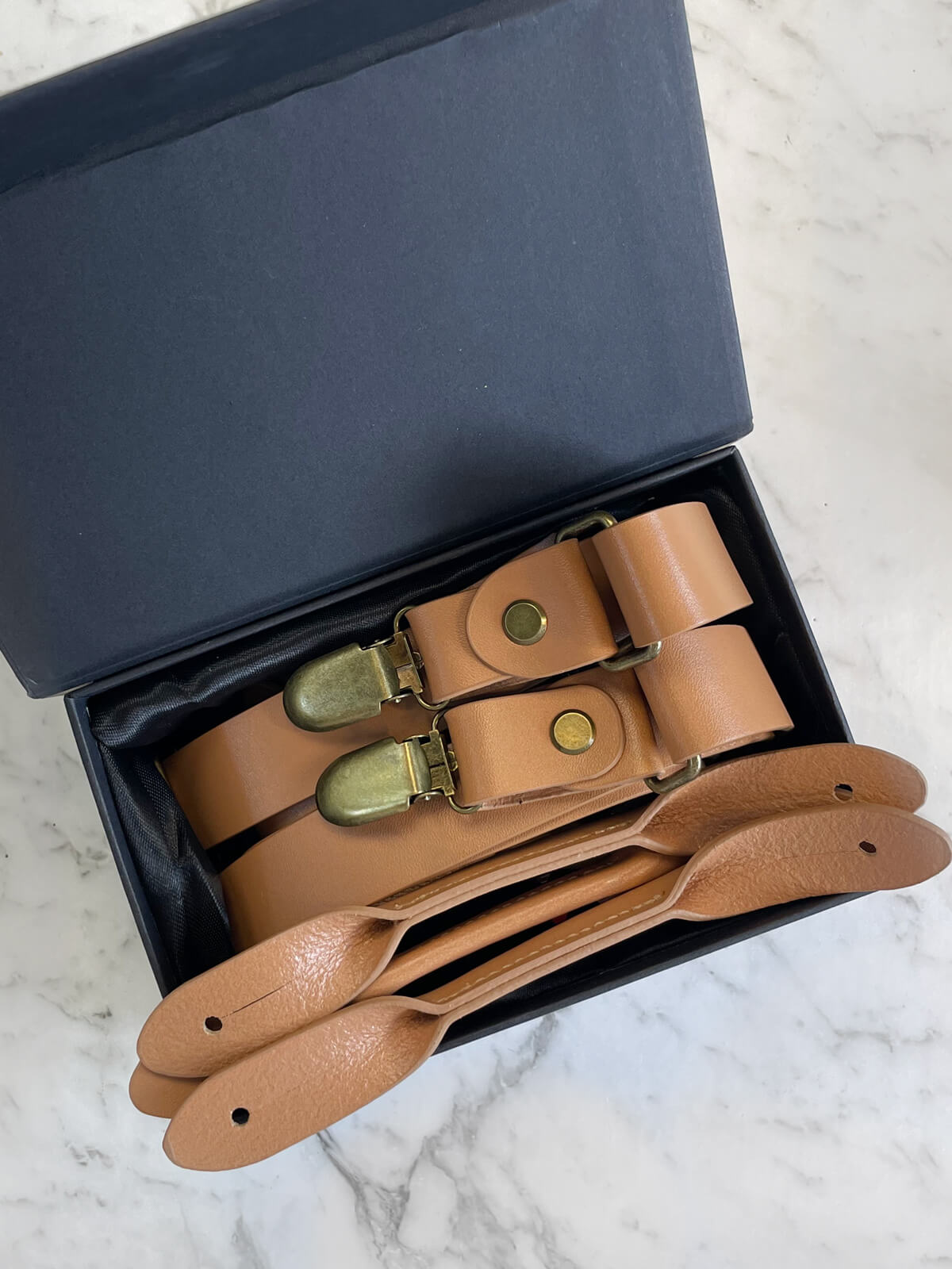 Full Leather Beige Suspenders