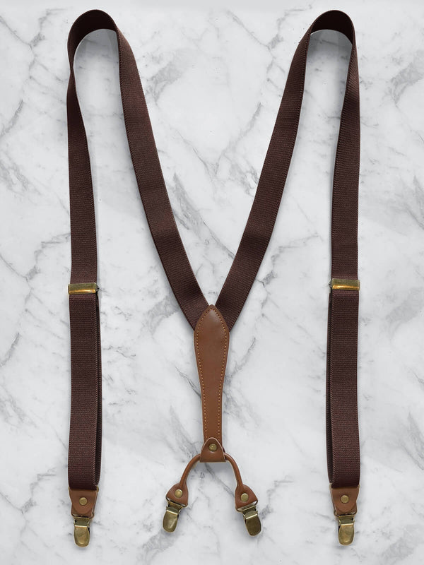 Dark Brown Slimline Leather Trim Lightweight Suspenders