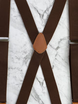 Chocolate Leather Trim X-Back Button Suspenders