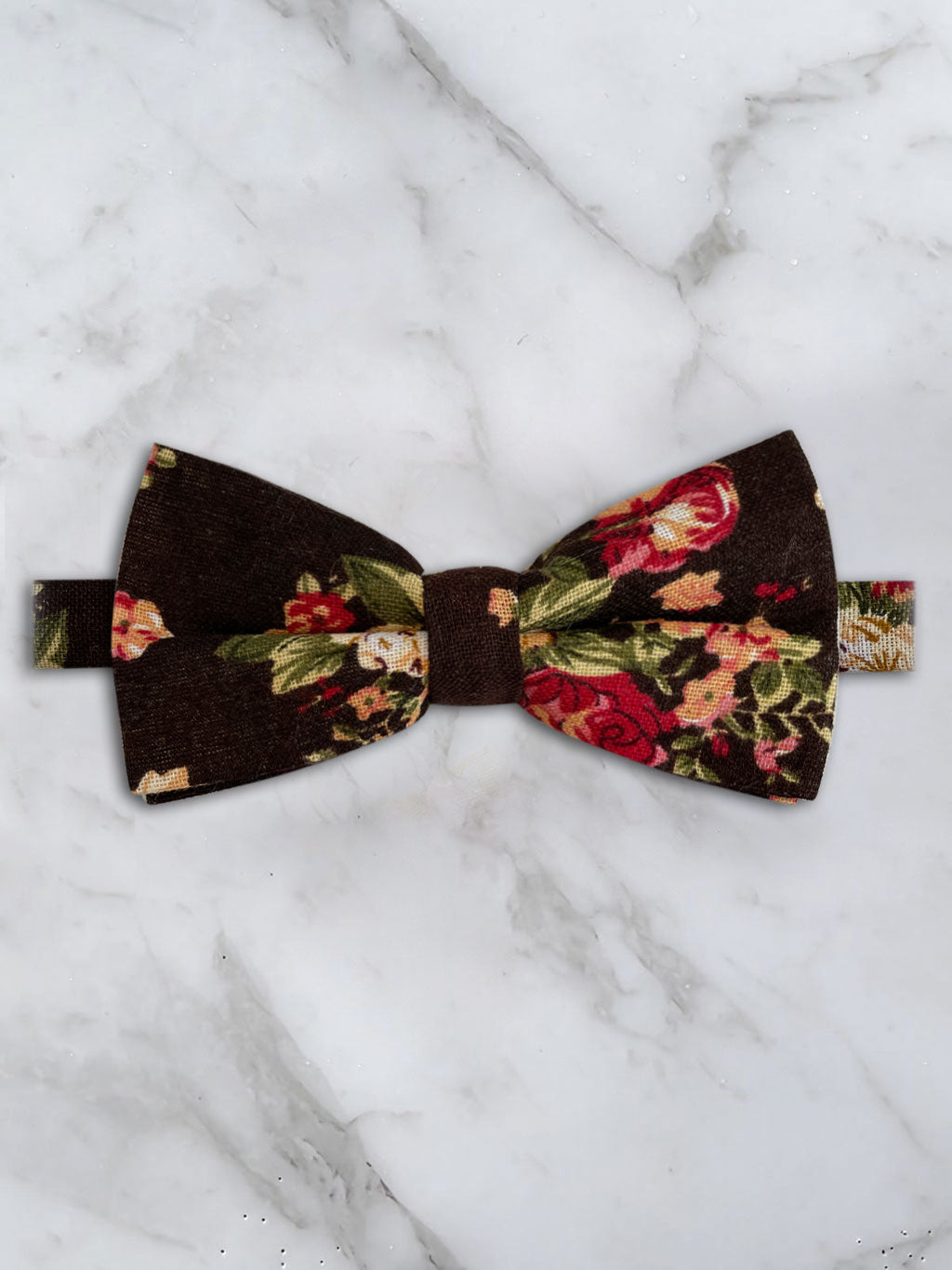 Chocolate Brown Linen Floral Bow Tie