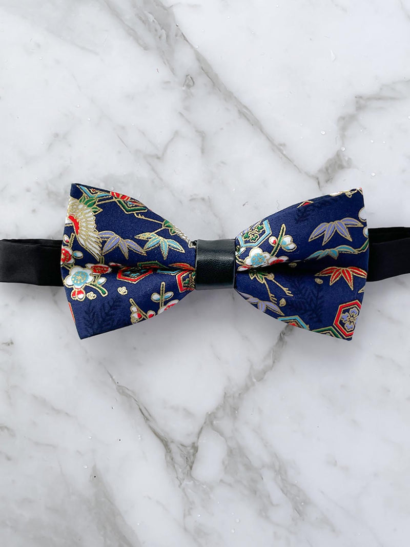Oriental Printed Navy Bow Tie
