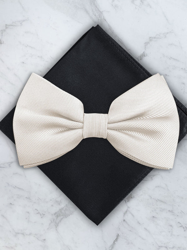 Ivory Deluxe Silk Twill Bow Tie & Pocket Square Set