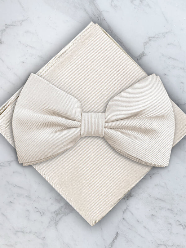 Ivory Deluxe Silk Twill Bow Tie & Pocket Square Set