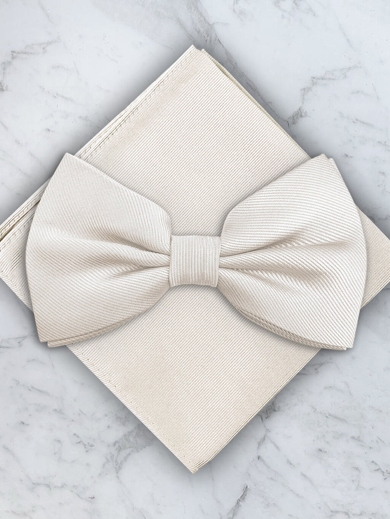 Ivory Deluxe Silk Twill Bow Tie & Pocket Square Set