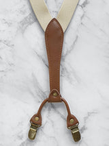 Cream Slimline Leather Trim Lightweight Suspenders