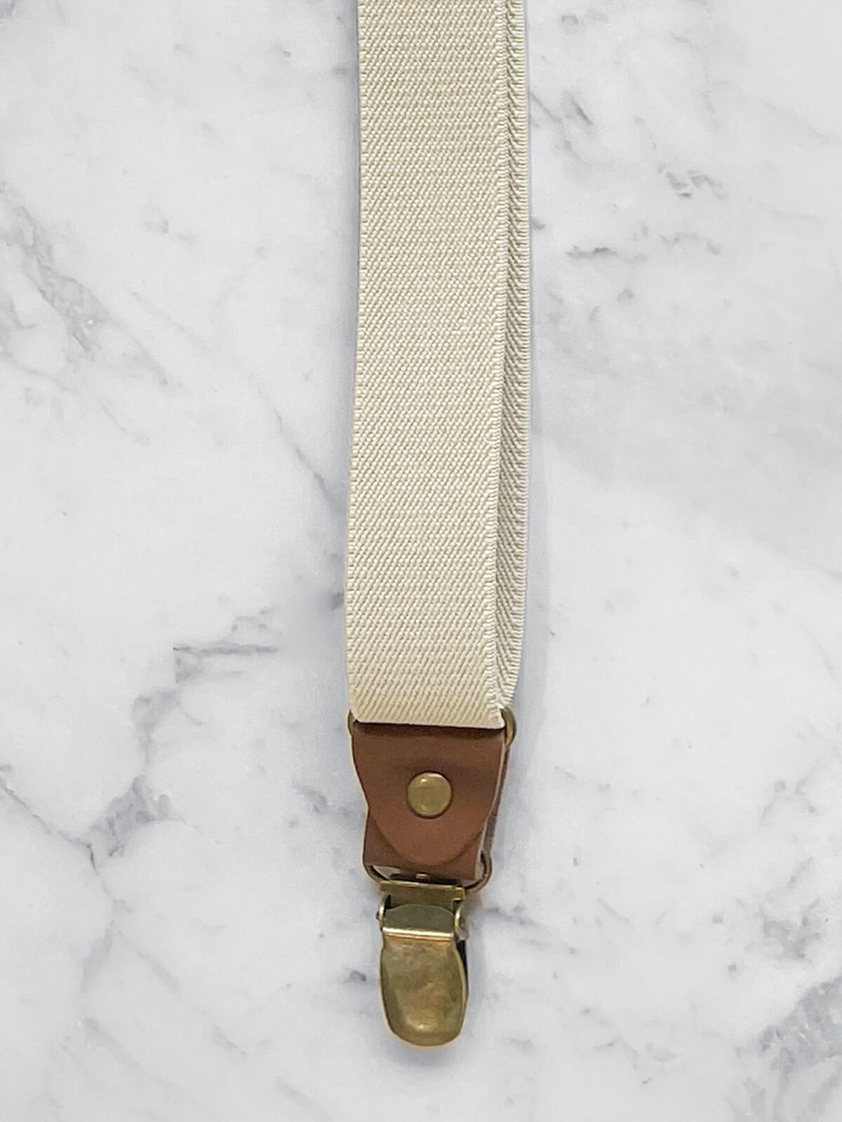 Cream Slimline Leather Trim Lightweight Suspenders