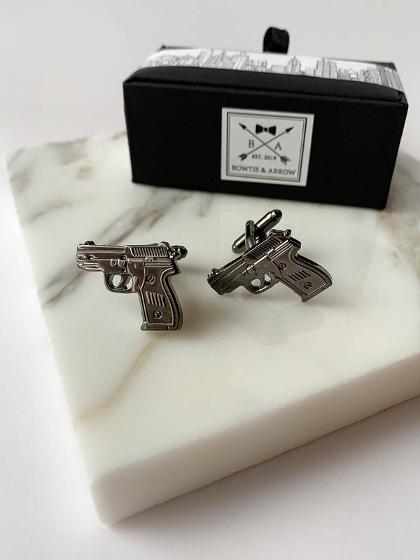 Vintage Pistol Hand Gun Gunmetal Mens Cufflinks | Bowtie & Arrow Australia