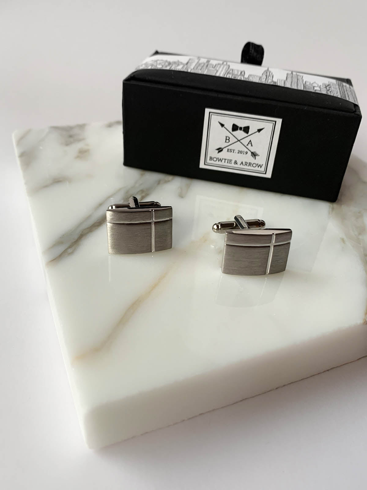 Brushed Matt Silver Rectangle Mens Cufflinks | Bowtie & Arrow Australia
