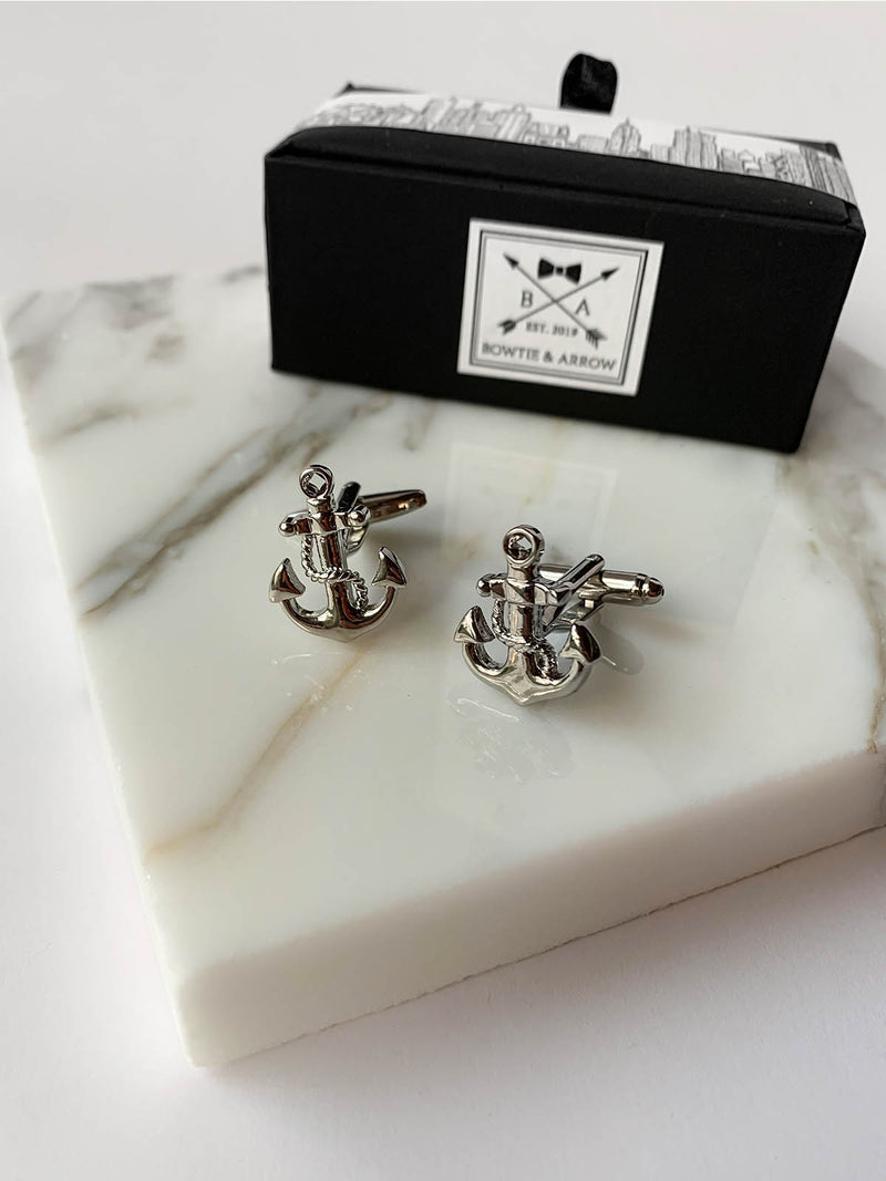 Silver Anchor with Rope Mens Cufflinks | Bowtie & Arrow Australia