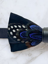 Feather Bow Tie - Cobalt & Black