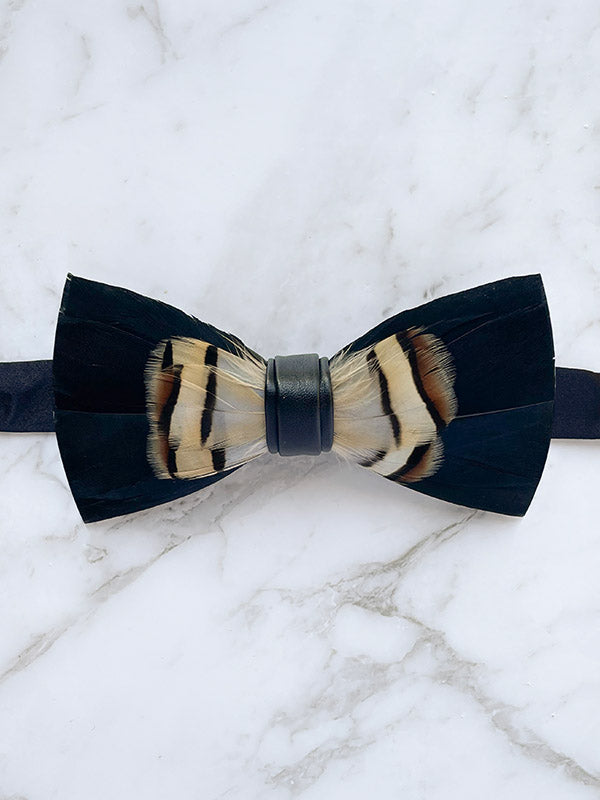 Feather Bow Tie - Brown