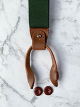 Forest Green Leather Trim Clip/Button Convertible Suspenders