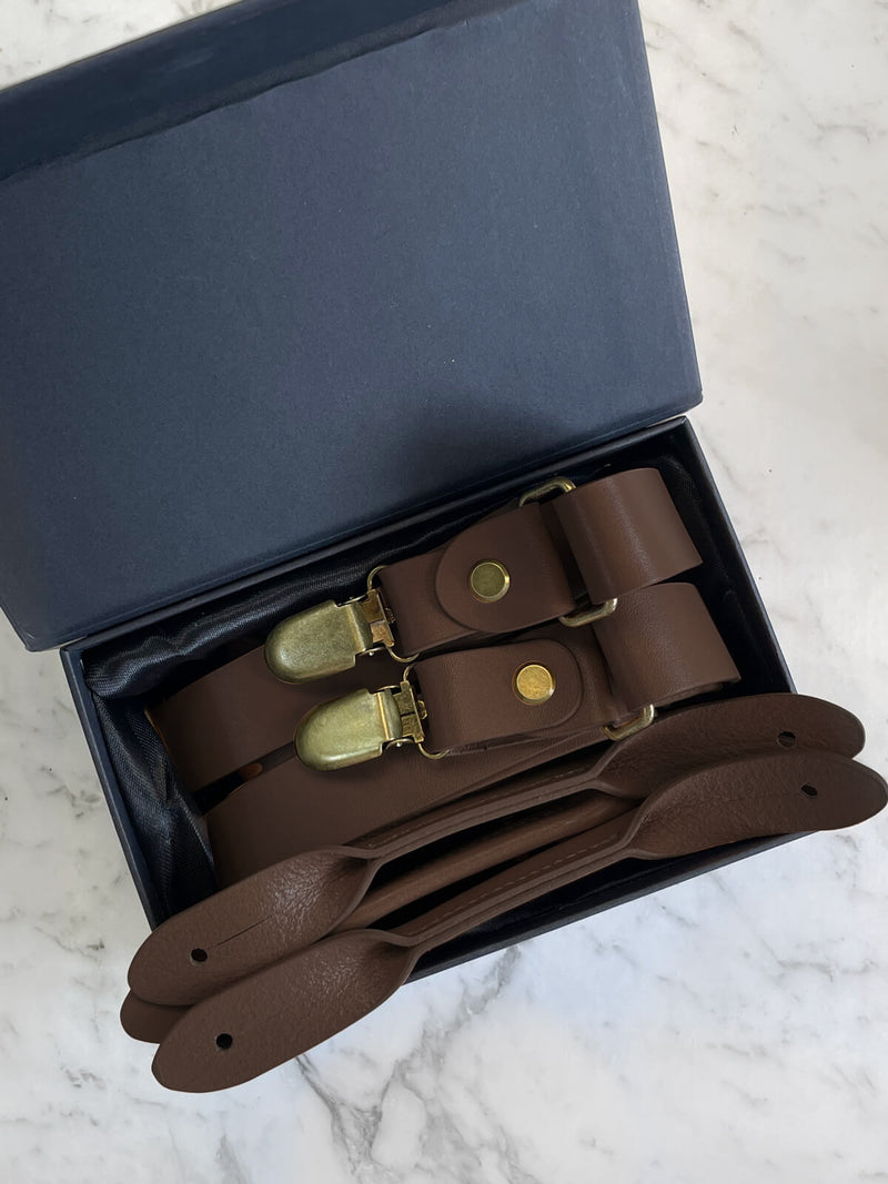 Full Genuine Leather Dark Chocolate Brown Suspenders