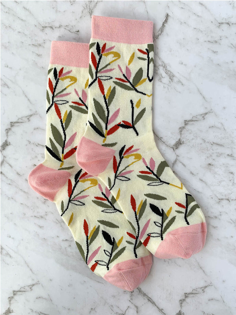 Pink Leaf Patterned Mens Colourful Funky Socks | Bowtie & Arrow Australia