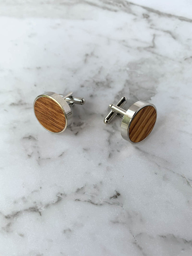 Wooden Silver Mens Cufflinks | Bowtie & Arrow Australia