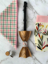 Wooden Bow Tie, Wood Cufflinks, Pink Floral Pocket Square and Matching Socks Flatlay | Bowtie & Arrow