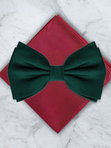 Emerald Green Deluxe Silk Twill Bow Tie & Pocket Square Set