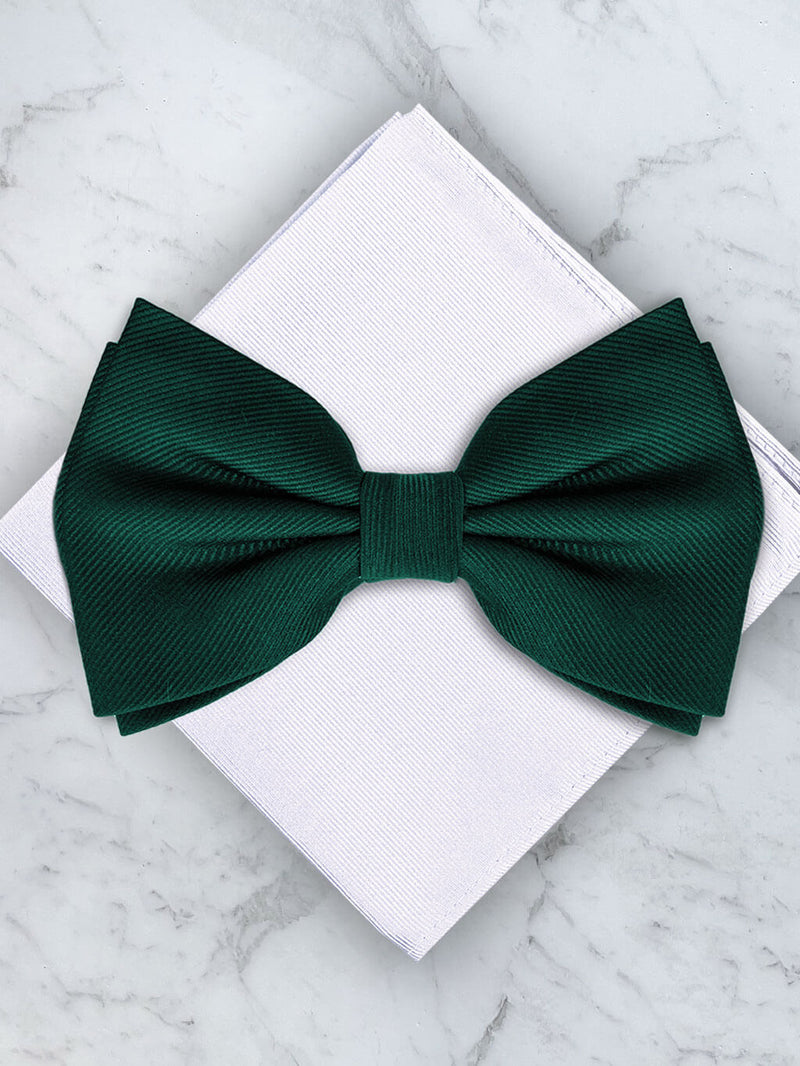 Emerald Green Deluxe Silk Twill Bow Tie & Pocket Square Set
