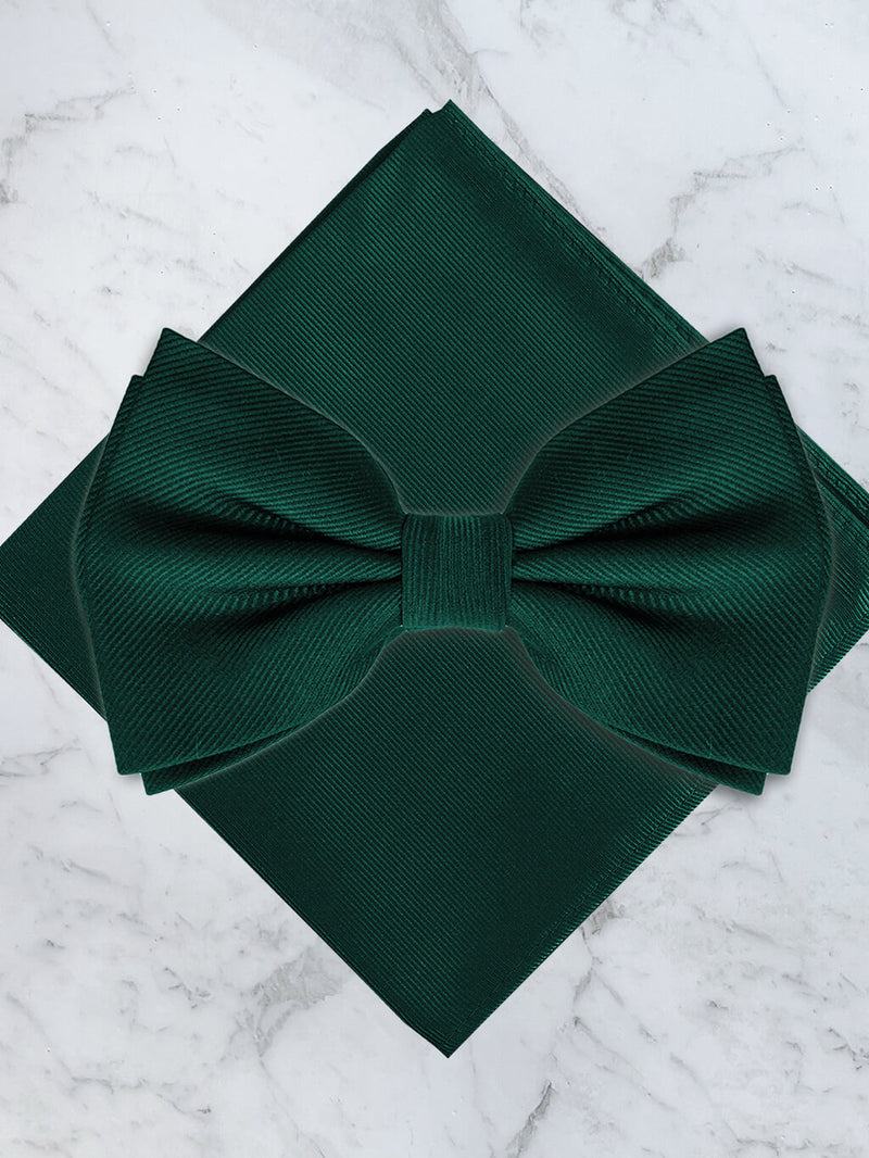 Emerald Green Deluxe Silk Twill Bow Tie & Pocket Square Set