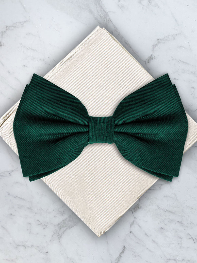 Emerald Green Deluxe Silk Twill Bow Tie & Pocket Square Set