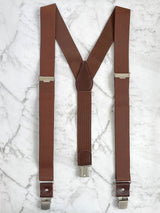 Brown Leather Trim Heavy Duty Clip Suspenders