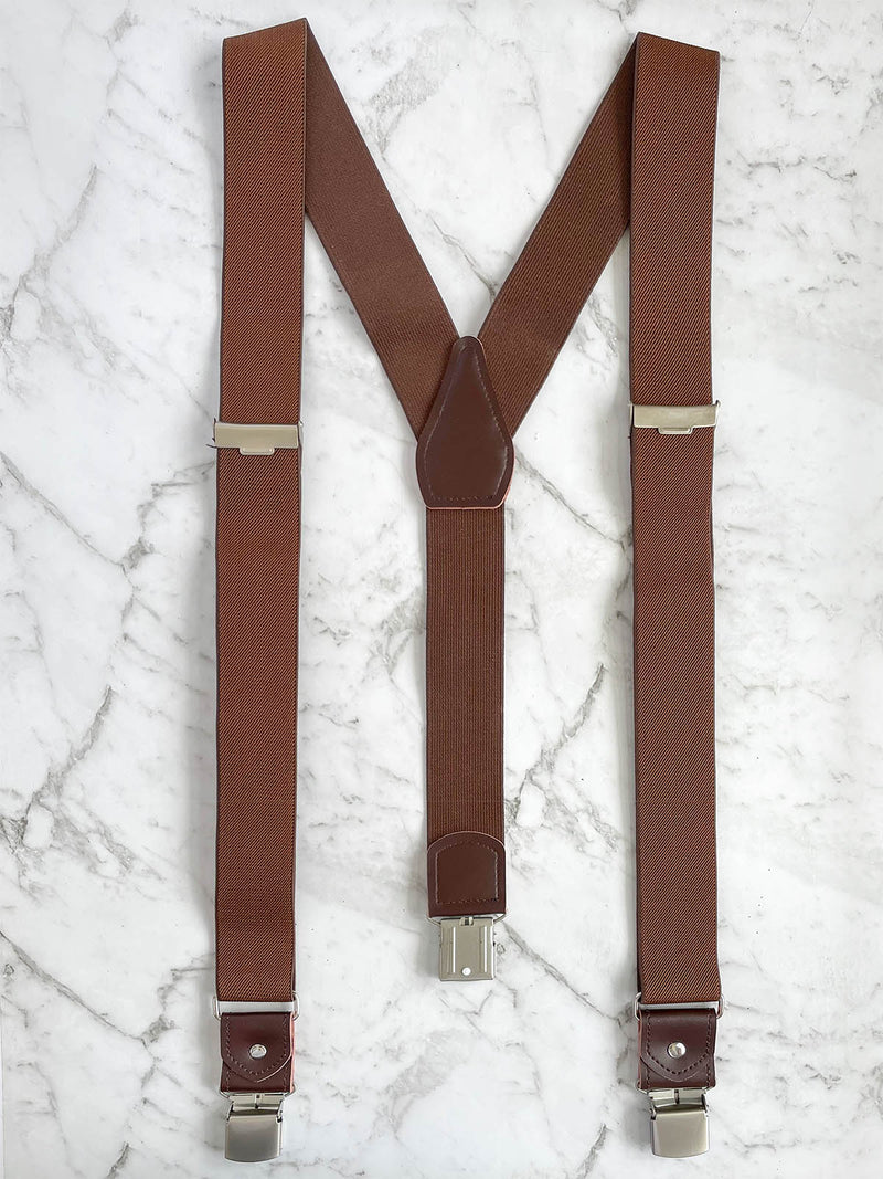 Brown Leather Trim Heavy Duty Clip Suspenders