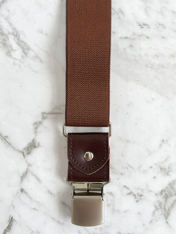 Brown Leather Trim Heavy Duty Clip Suspenders