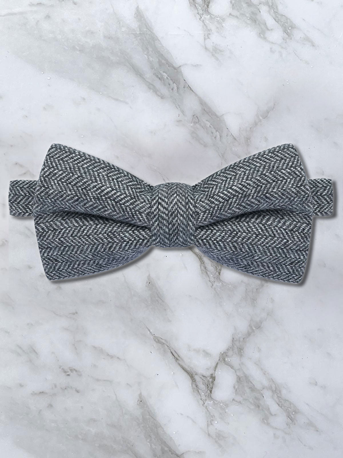 Herringbone Grey Wool Bow Tie