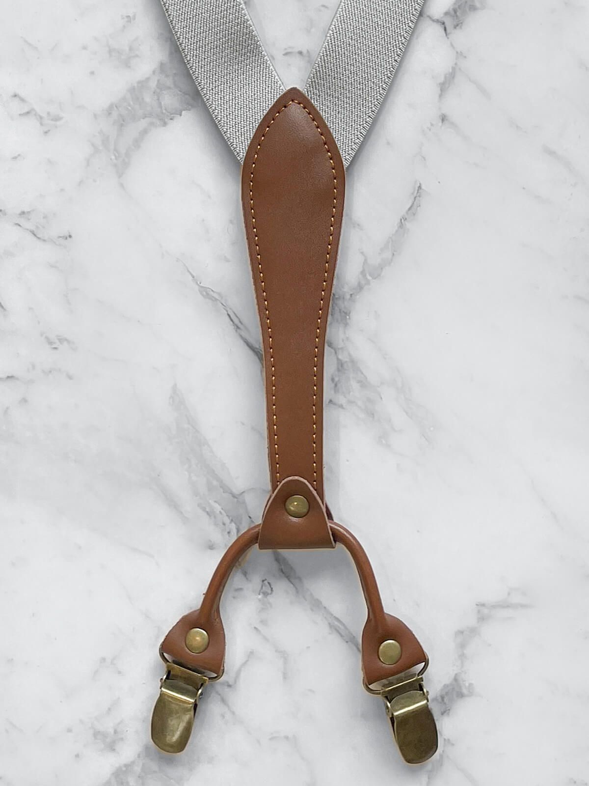 Light Grey Slimline Leather Trim Lightweight Suspenders