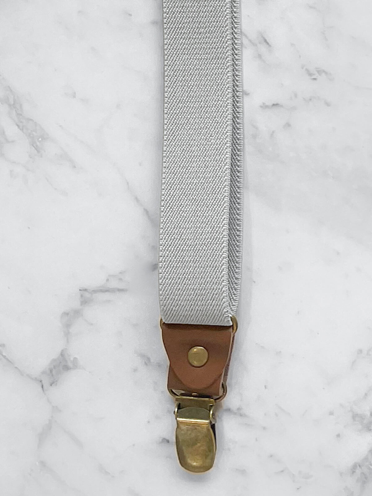 Light Grey Slimline Leather Trim Lightweight Suspenders