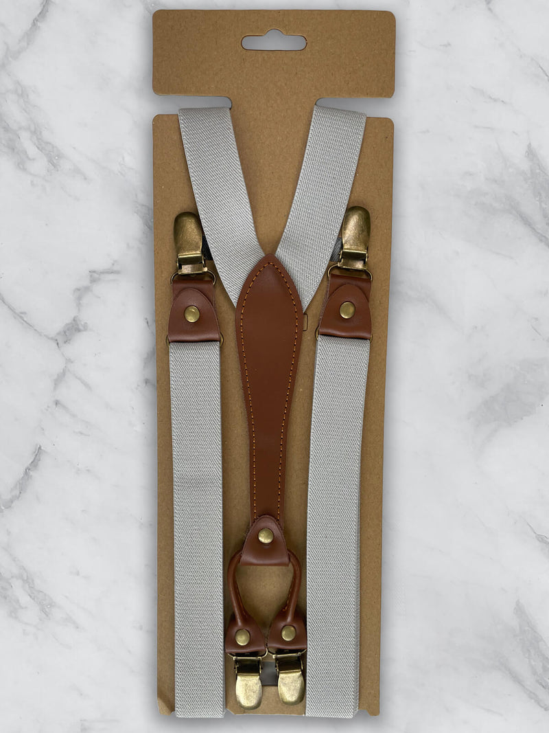 Light Grey Slimline Leather Trim Lightweight Suspenders