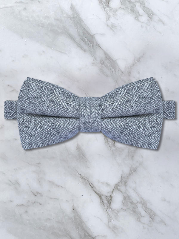 Light Herringbone Grey Wool Bow Tie