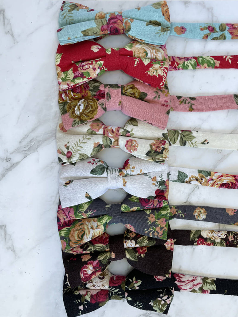 Black Linen Floral Bow Tie