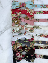 Chocolate Leather Trim Suspenders & Linen/Cotton Floral Bow Tie Set
