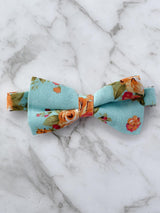 Sky Blue Linen Floral Bow Tie