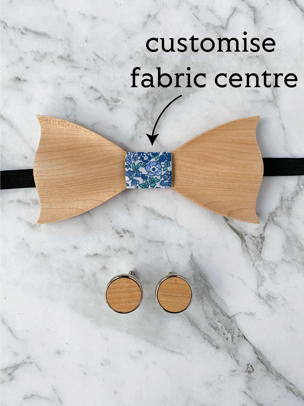 Cotton Maple Wooden Bow Tie & Cufflinks Set
