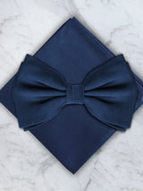 Navy Deluxe Silk Twill Bow Tie & Pocket Square Set