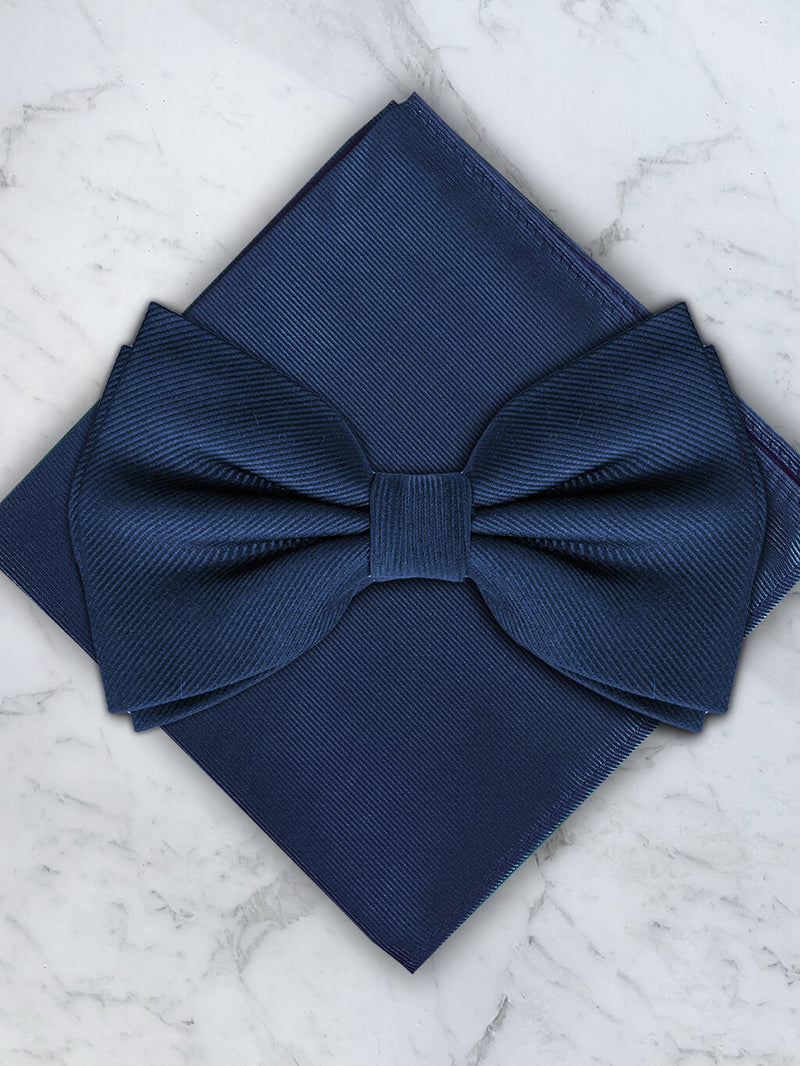 Navy Deluxe Silk Twill Bow Tie Pocket Square Set Bowtie Arrow