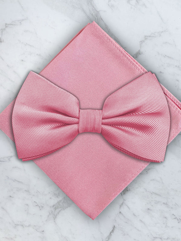 Pink Deluxe Silk Twill Bow Tie & Pocket Square Set