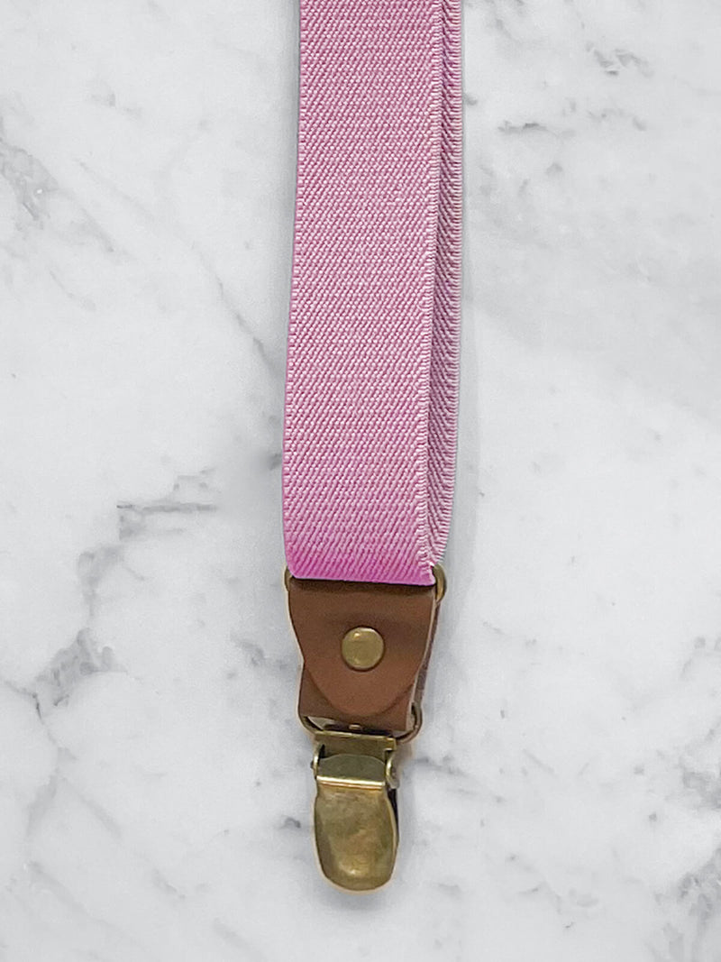 Pink Slimline Leather Trim Lightweight Suspenders