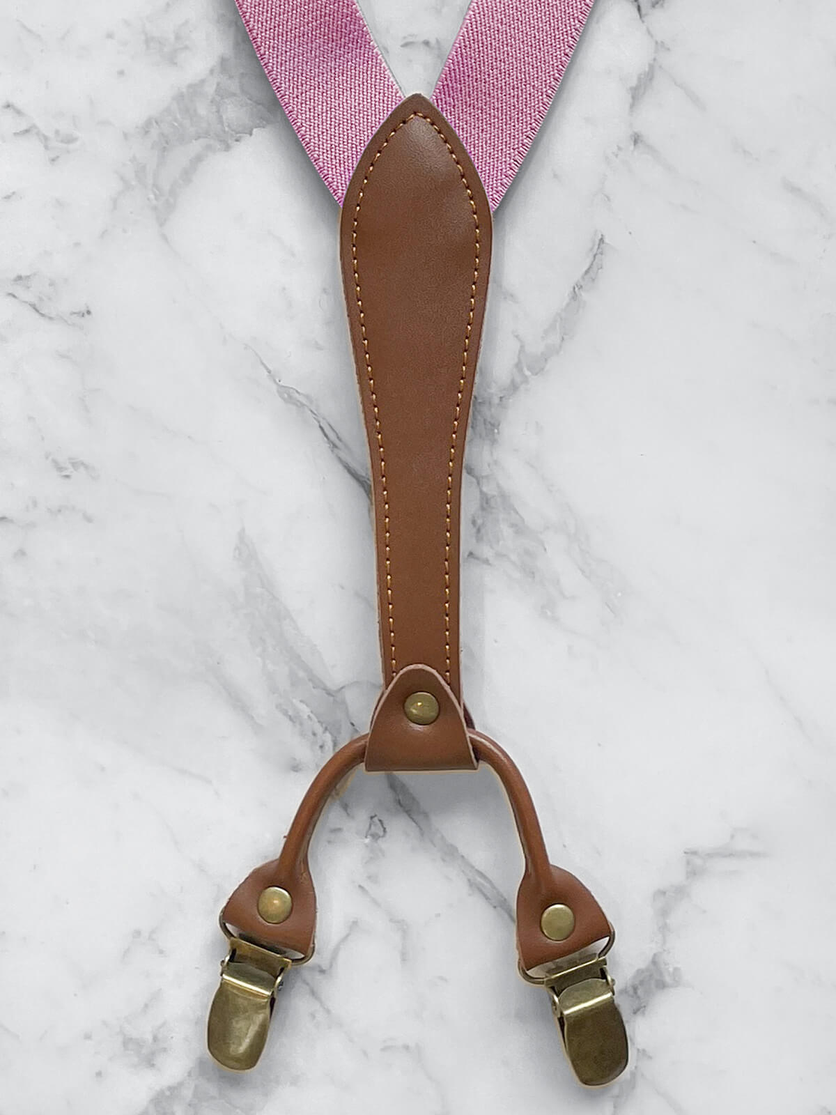 Pink Slimline Leather Trim Lightweight Suspenders