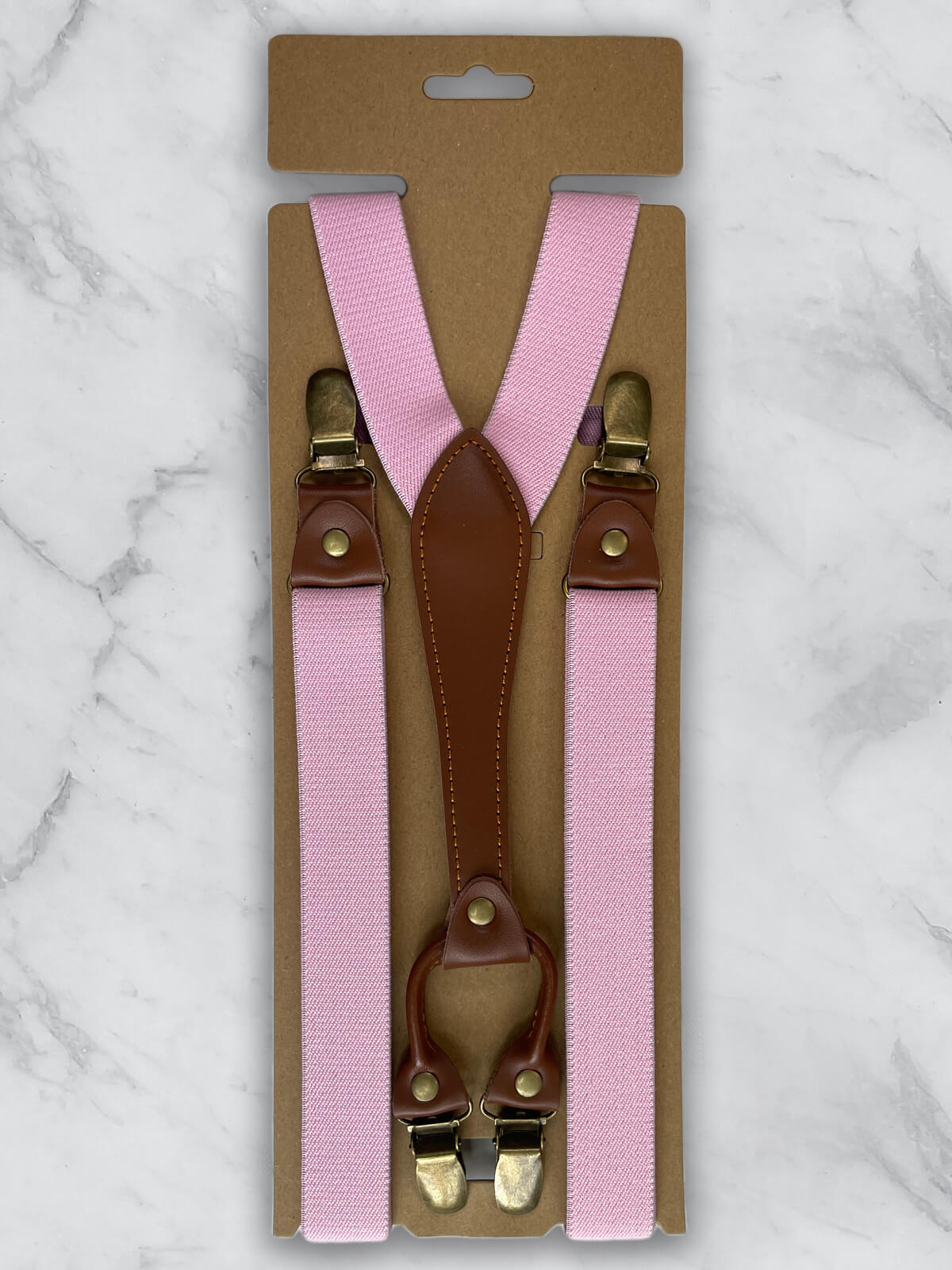 Pink Slimline Leather Trim Lightweight Suspenders