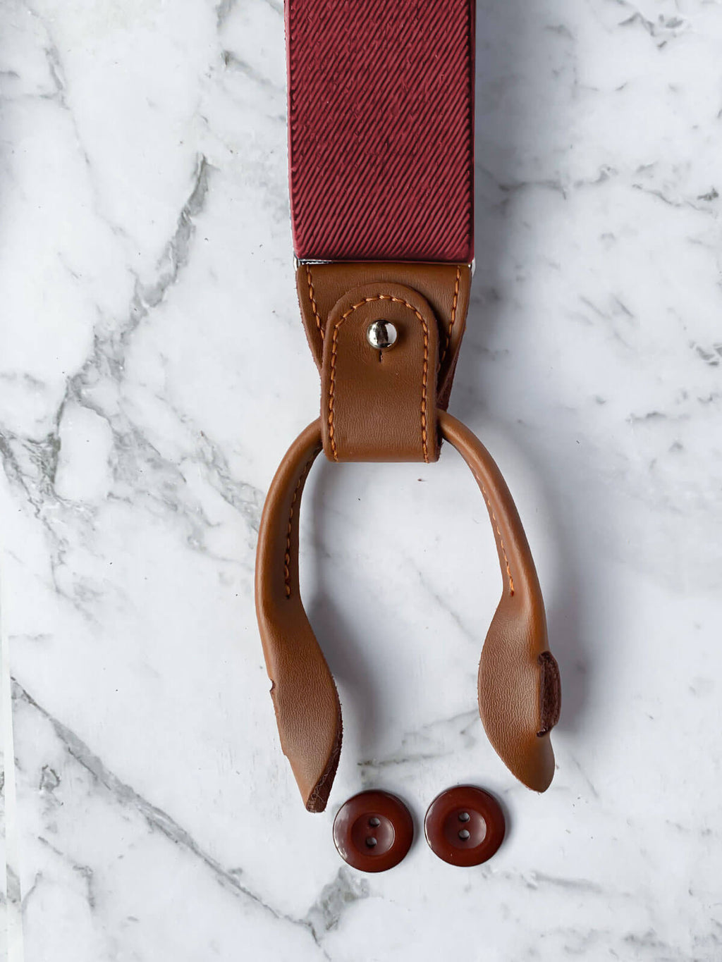 Burgundy Leather Trim Suspenders & Linen/Cotton Floral Bow Tie Set